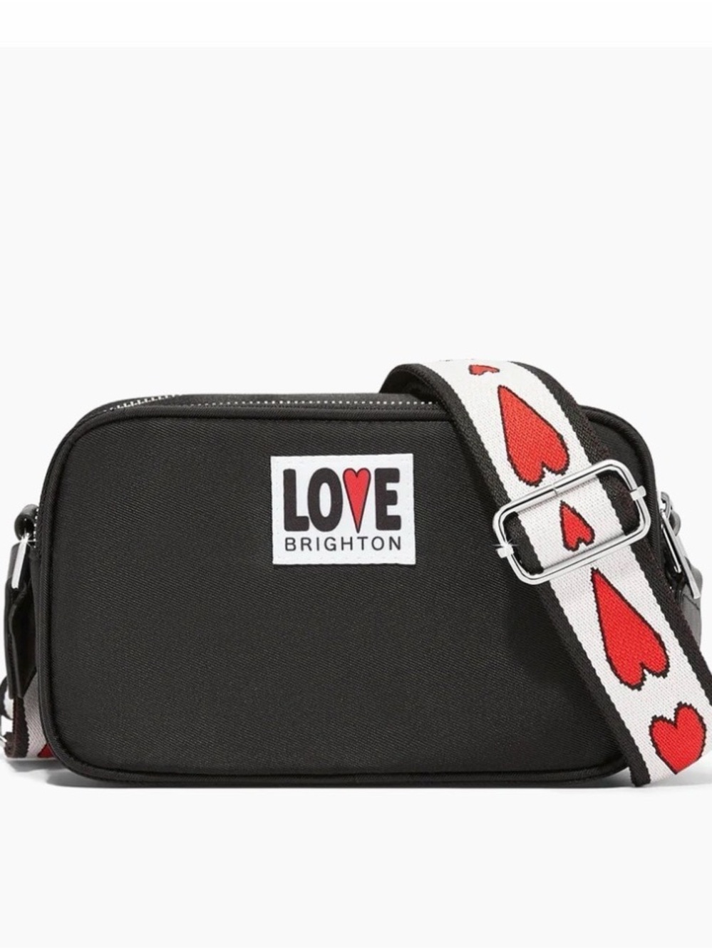 Brighton Love Essentials Black Crossbody w/ Heart-Print Strap 8” x 5” x 2.25”